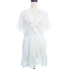 Zara Chiffon Romper Off White and Black Polka Dot Faux Wrap Dress Medium