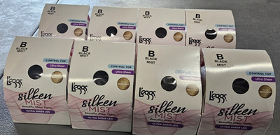 8 X Leggs Silky Sheer Tights CONTROL TOP SIZE B BLACK MIST Silken Mist - 8 BOXES