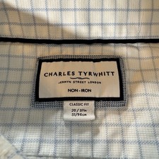 CHARLES TYRWHITT Mens Shirt Blue White Plaid Button Up Non Iron Size 20/37