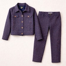 Polo Ralph Lauren Girls Outfit Set Jacket Pants Blue Print Preppy Size 10