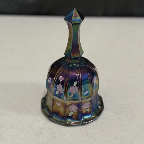 Fenton Carnival Glass Amethyst Hand Painted Glass Bell