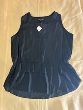 NWT Banana Republic Sleeveless Black Blouse Medium Tiered Peplum Cinched Waist