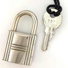 HERMES Cadena Padlock Silver No.102 w/Key  Leather Strap Pre-Owned