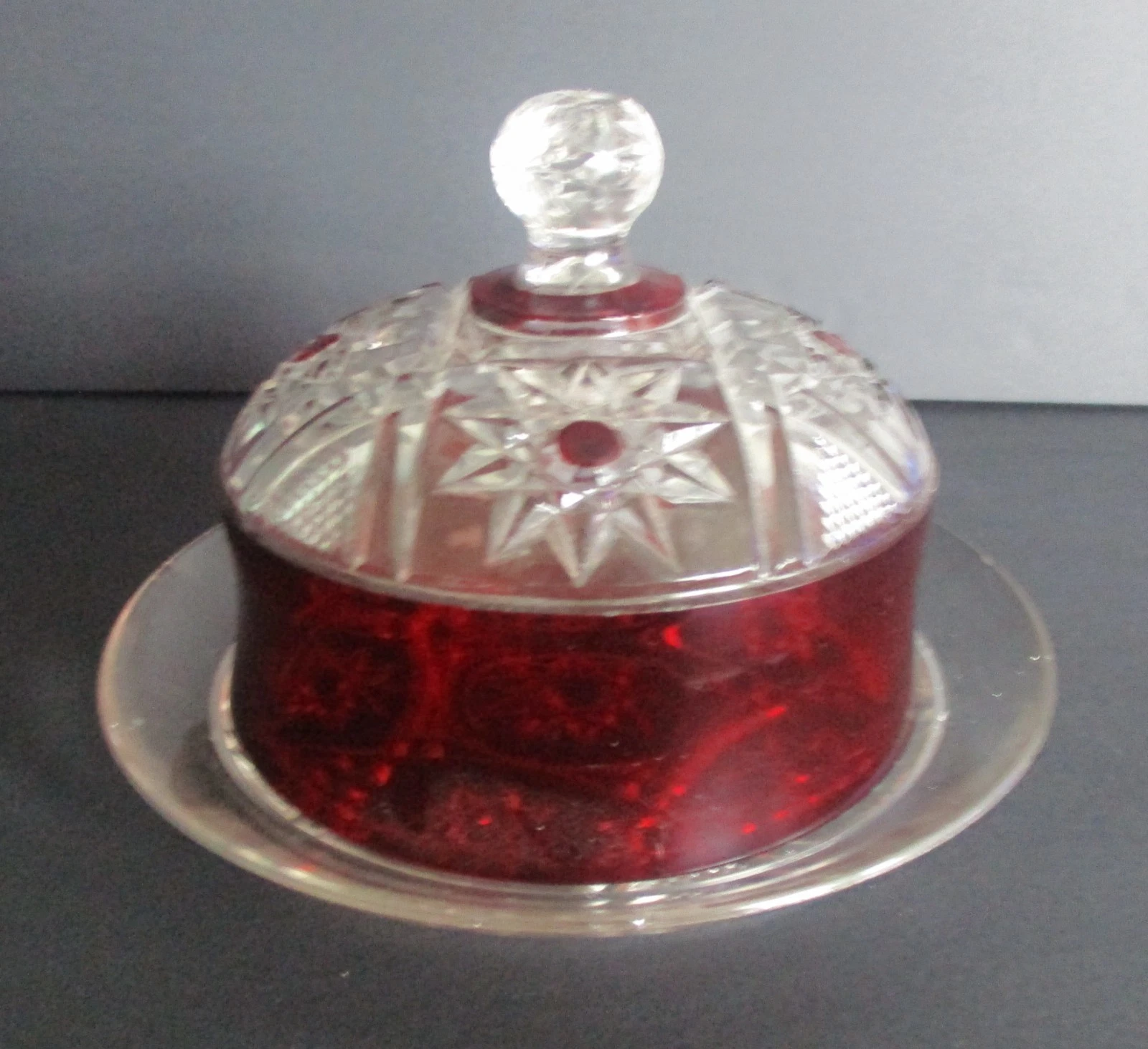 Early 20th Century EAPG Ruby Stained Glass Covered Butter Dish