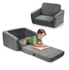 ZICOTO Comfy Gray Kids Chair For Toddlers 2-1 Lounger w/Memory Foam New In Box