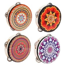 4 Pack 6 Inch Colorful Tambourine with Single Row Jingles and Ribbons, Small