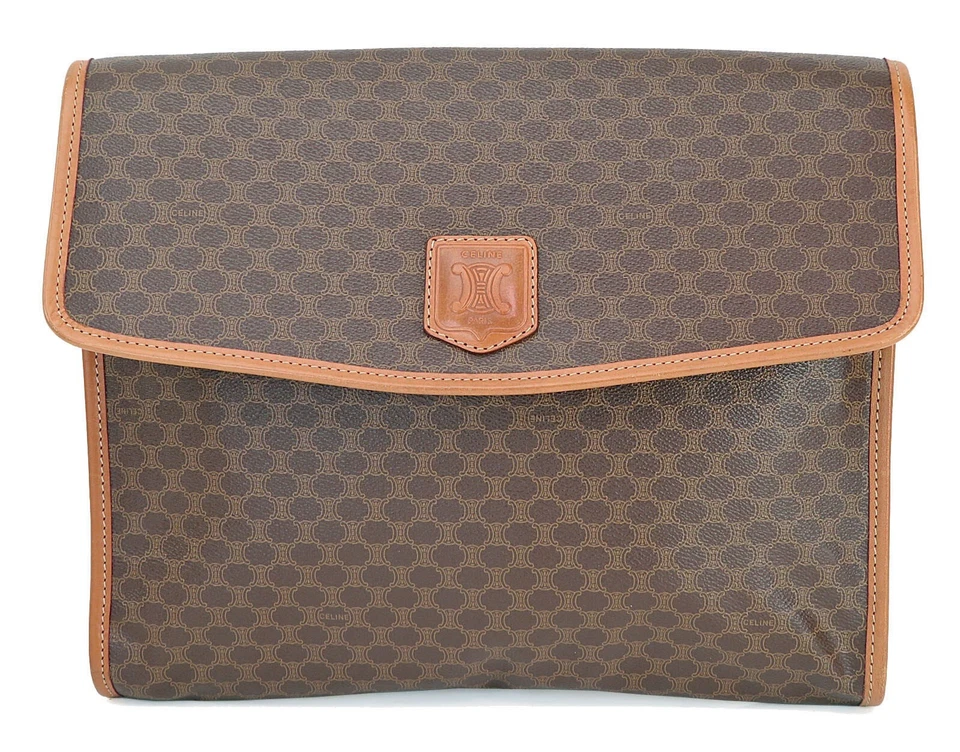 Auténtico bolso sin asas de negocios CELINE marrón macadam de lona y cuero #40942 Foto 2 de 4