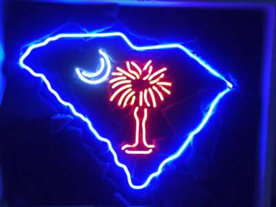 South Carolina Map SC Palmetto Tree 20''x16'' Lamp Neon Light Sign Bar Real Glass
