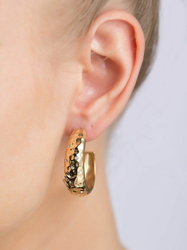 Boucles d'oreilles créoles Thierry Mugler plaqué or hypoallergénique et zirconium
