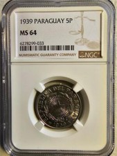 Paraguay 5 Pesos 1939 NGC MS 64