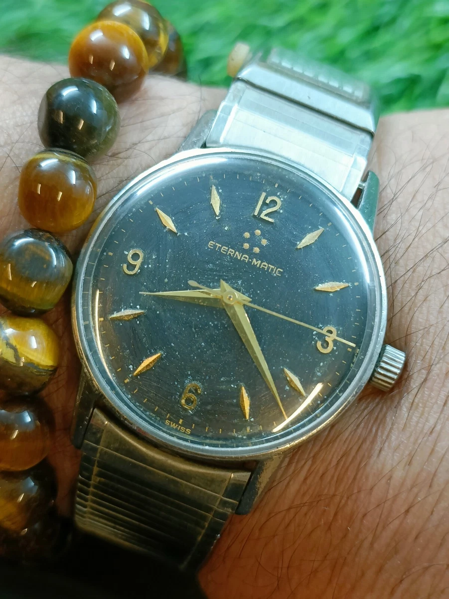 ETERNA MATIC AUTOMATIC SWISS MEN S BLACK DIAL RETRO VINTAGE WATCH