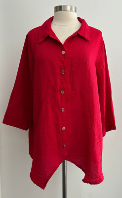 CMC Red Artsy Button Front Sharkbite Tunic Top Plus Size XXL