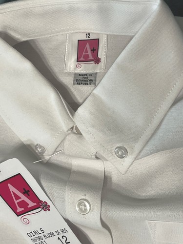 A+ School Apparel Uniform Girls Oxford Blouse Shirt SZ 12 SS White Button Collar - Picture 9 of 9
