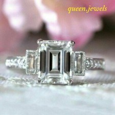 2.55CT Lab-Created Emerald Cut Diamond Engagement Wedding Ring 14K White Gold FN