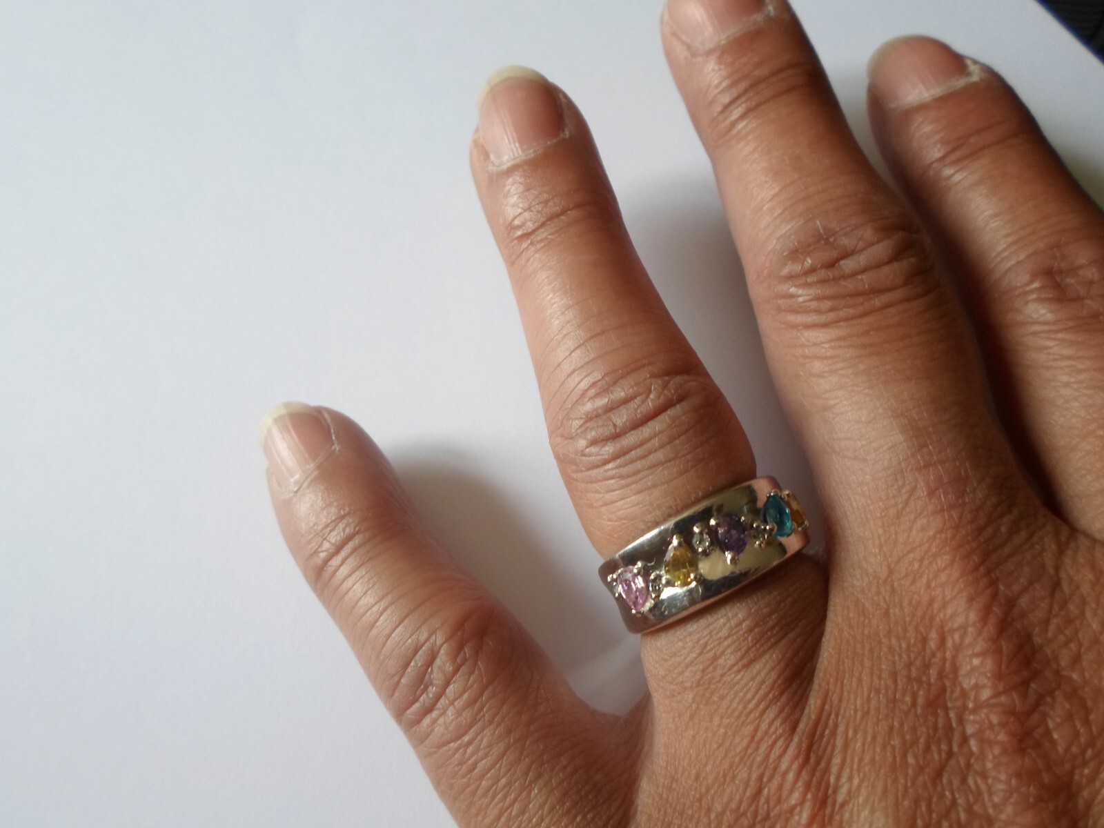 solid silver ring, multi-stone, size 53 - image 1