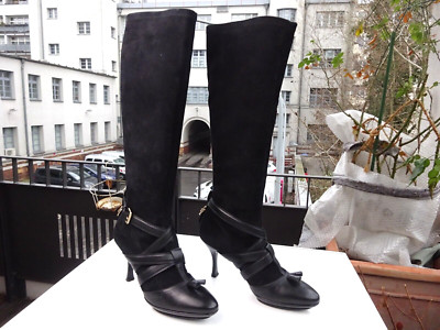 BALLY PADASA Dam Premium Stiefel Leder Wildleder Stretch Schwarz Italy Gr.40 TOP