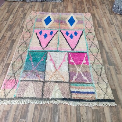 Pink Moroccan Azilal Rug Geometric Tribal Handmade Area Wool Carpet Berber