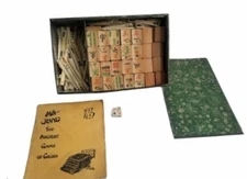 Antique Asian MahJong Game Bamboo Tiles, Sticks, Dice Original metal box