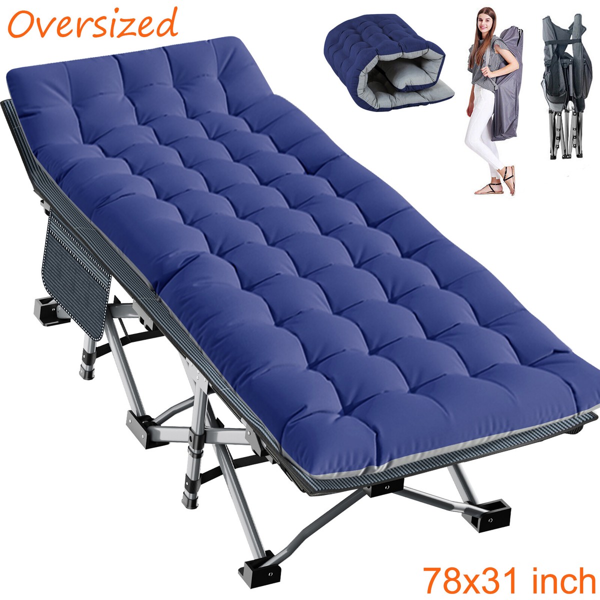 Oversized Folding Camping Cot XXL Hiking Travel Military Bed