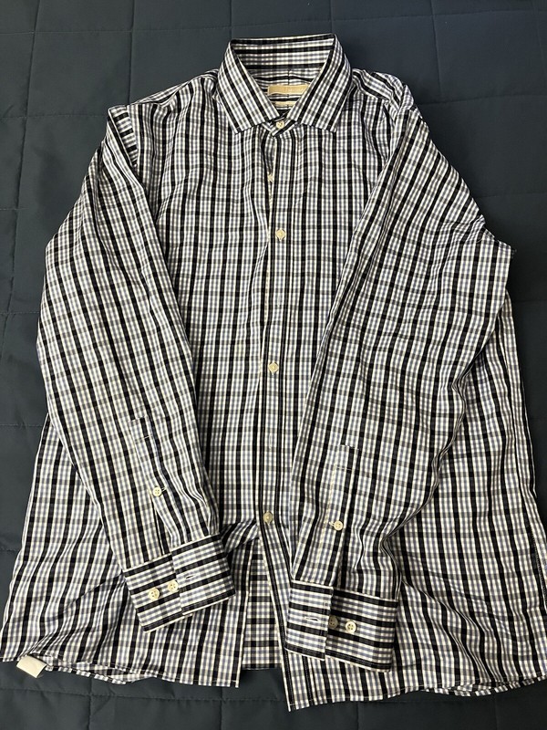 Michael Kors Dress Shirt Mens 16.5 34/35 Blue Stretch Button Down