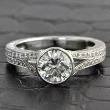 Art Deco Style Lab-Created Diamond Bezel Set Milgrain Engagement Ring 925 Silver