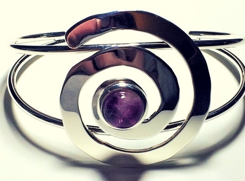 Amethyst Bangle, Spiral Bangle, Spiral Bracelet Wicked Fish Design, Boho Bangle - Picture 6 of 8