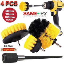 4x DRILL ATTACHMENT CLEANING BRUSH SET POWER SCRUB HOME CAR TILE BATHROOM YELLOW