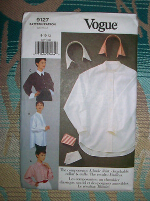 Vintage VOGUE 90s Sewing Pattern #9127 Shirt & Detachable Collar and Cuffs 8-12