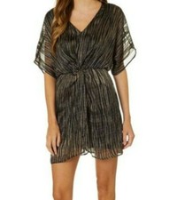 NEW, Women All in Favor Gold Black Striped Short Sleeve Dress Size M,NEW