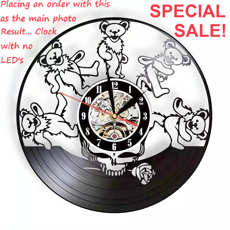 Grateful Dead Bear Skull Vinyl Record LED wall Clock album decor cd poster art