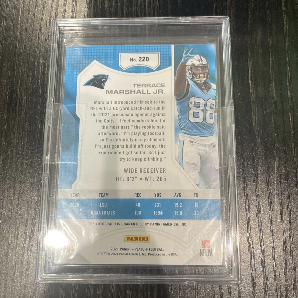 2021 Panini Playoff Football Terrace Marshall Jr Red Zone Rookie Card Auto RC - Image 2 of 2