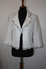 White House Black Market Sz 6 Ivory Tweed Fringe Bolero Jacket
