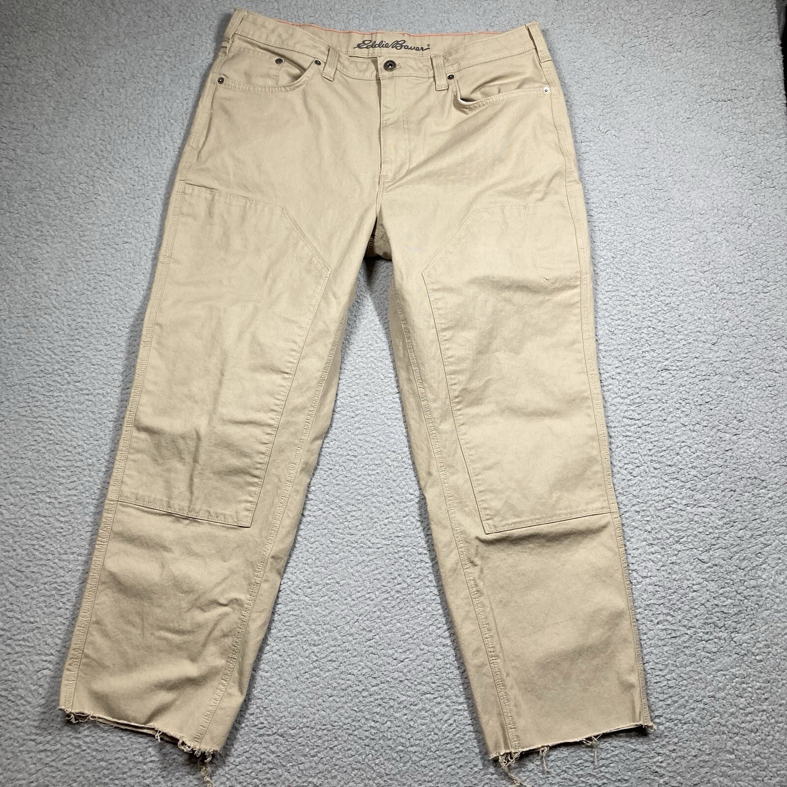 Eddie Bauer Mountain Ops Pants Mens 36x30 (35x27.5) Beige Hiking Cut off Hem