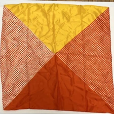 Vintage Womens Scarf Orange Yellow Gold Square Geometric 22 x 22 Polka Dot Solid