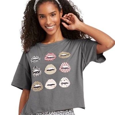 Grayson Threads Sleepwear Lips Crop Tee Grey Medium eBay