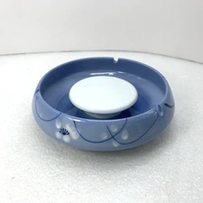 Vintage Blue Floral Round with White Center Piece Ceramic Hand Painted Ashtray