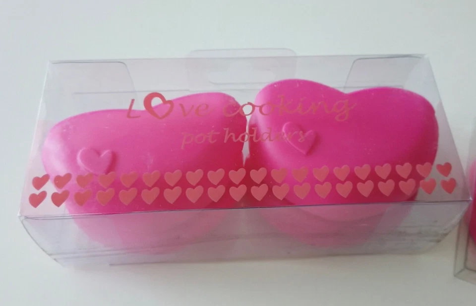 Guante para hornear soporte para olla resistente al calor de goma de silicona corazón rosa caliente Foto 2 de 2