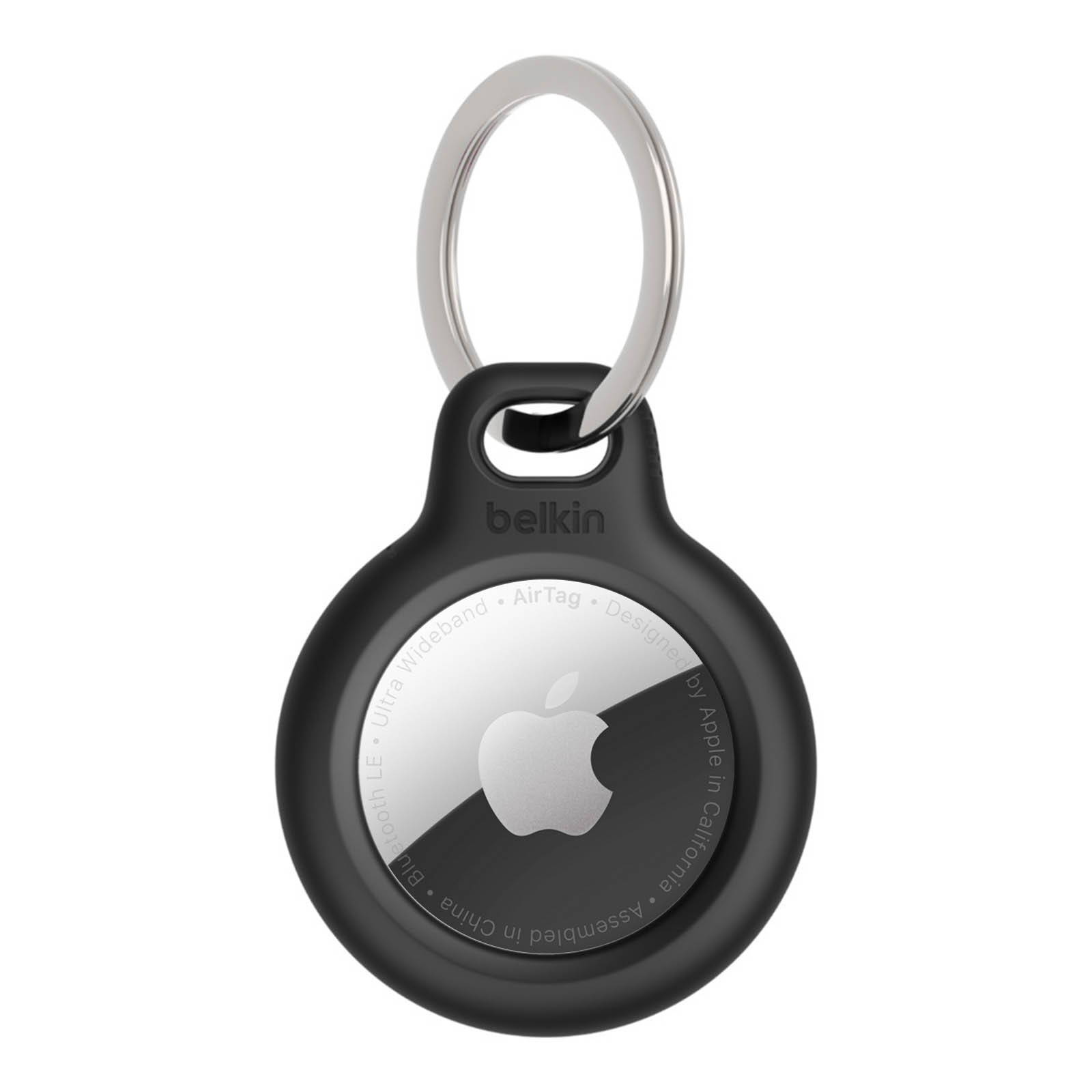 Durable Twist and Lock AirTag Case with Secure Metal Ring by Belkin in Black