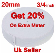 2M Flat Woven Elastic 20mm / 3/4 inch wide White High Quality UK SELLER