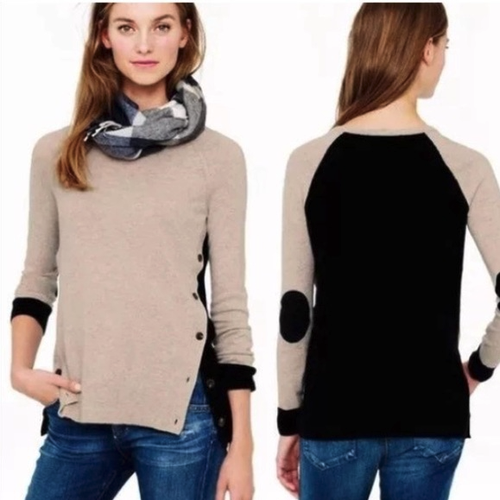 J Crew Side Button Elbow Patch Sweater 
