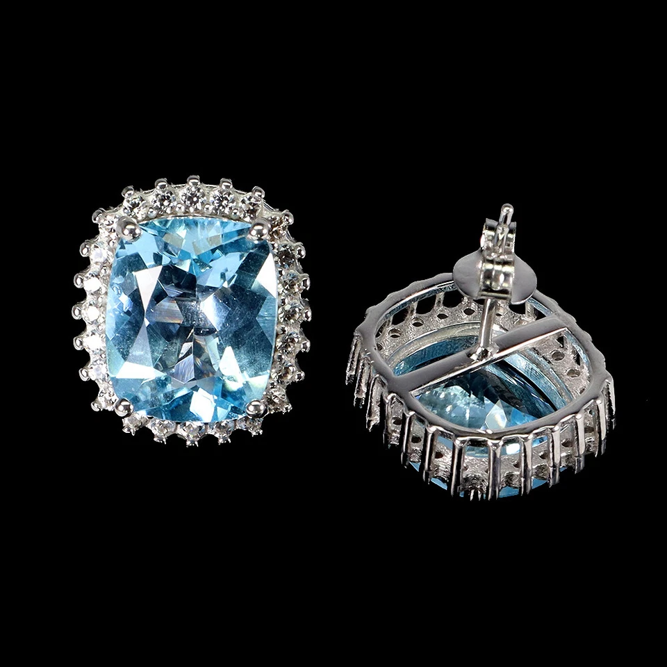 Estate 925 Orecchini Argento Antico Topazio 12x10mm Zircone Gemma Gioielli - Immagine 3 di 4