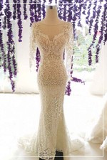 Mermaid Beaded Applique Wedding Dresses Long Sleeve Sweep Train Bridal Gowns