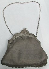 VICTORIAN ERA AUSTRIAN ALL SILVER MESH HAND BAG PURSE WITH INNER COIN PURSE