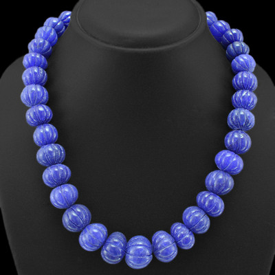 BUYERS TOP FAVOURITE 738.00 CTS EARTH MINED BLUE SAPPHIRE CARVED BEADS NECKLACE