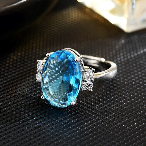 Oval Blue Sapphire Zircon Open Ring - Picture 6 of 6