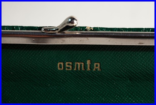 1930 / 40s OSMIA Green Leather Case for 2 Pens / Metal Clasp - 第 3/5 張圖片