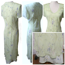 Y2k Maxi Dress 8 Sheer light Green Purple Dainty Floral Flutter Fairy Whimsical