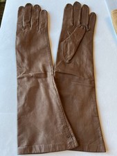 Vintage Ladies French 100 Silk Lined Leather Gloves Size 7 France Taupe/Brown