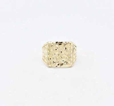 Herren Strukturierter Nugget Quadrat Ring Echt Massiv 10K Gelbgold Größe 9,5