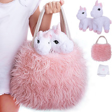 Unicorn Toy for Girls Age 3, 4, 5. 4 PCS Set - Mommy Baby Stuffed Animal, Bag an